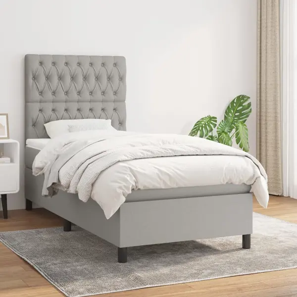 Gossi pat box spring cu saltea, gri deschis, 90x200 cm, textil