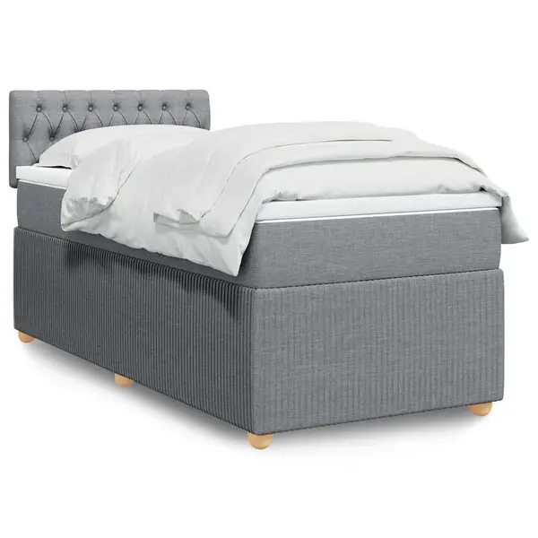 Gossi pat box spring cu saltea, gri deschis, 90x200 cm, textil