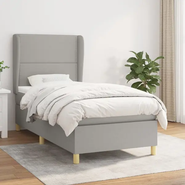 Gossi pat box spring cu saltea, gri deschis, 90x200 cm, textil