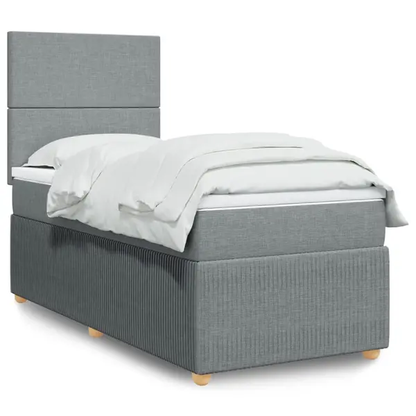 Gossi pat box spring cu saltea, gri deschis, 90x200 cm, textil