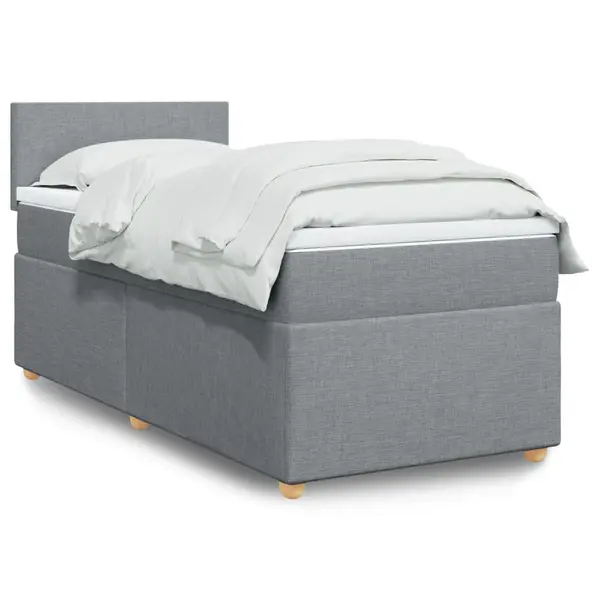 Gossi pat box spring cu saltea, gri deschis, 90x200 cm, textil
