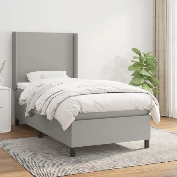 Gossi pat box spring cu saltea, gri deschis, 90x200 cm, textil