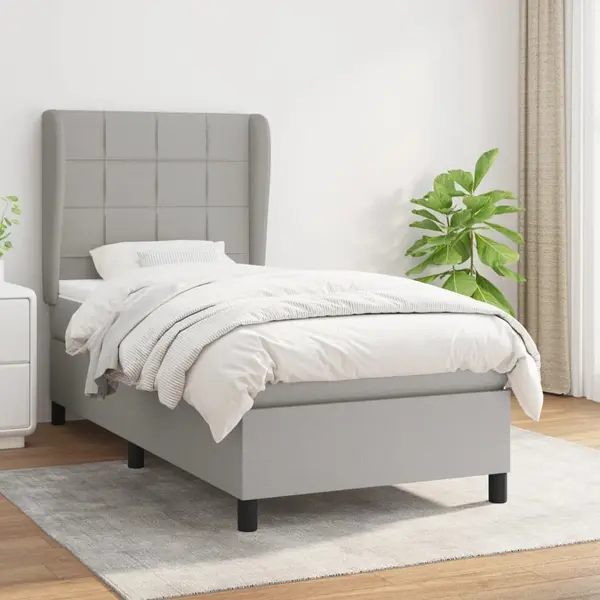 Gossi pat box spring cu saltea, gri deschis, 90x200 cm, textil