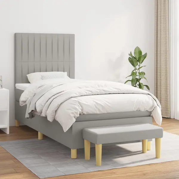 Gossi pat box spring cu saltea, gri deschis, 90x200 cm, textil