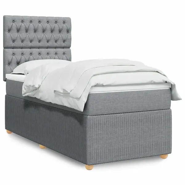 Gossi pat box spring cu saltea, gri deschis, 90x200 cm, textil
