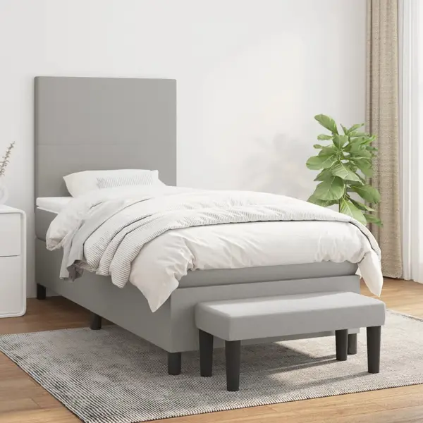 Gossi pat box spring cu saltea, gri deschis, 90x200 cm, textil
