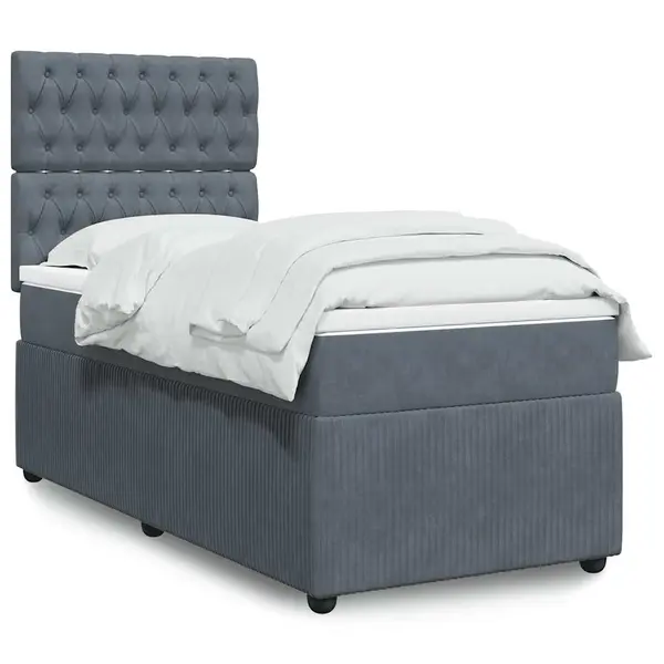 Gossi pat box spring cu saltea, gri inchis, 100x200 cm, catifea