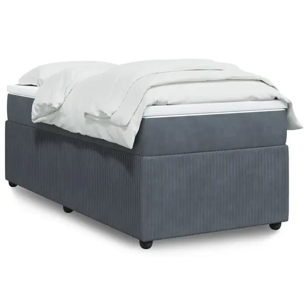 Gossi pat box spring cu saltea, gri inchis, 100x200 cm, catifea