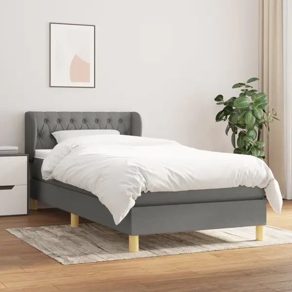 Gossi pat box spring cu saltea, gri inchis, 100x200 cm, textil