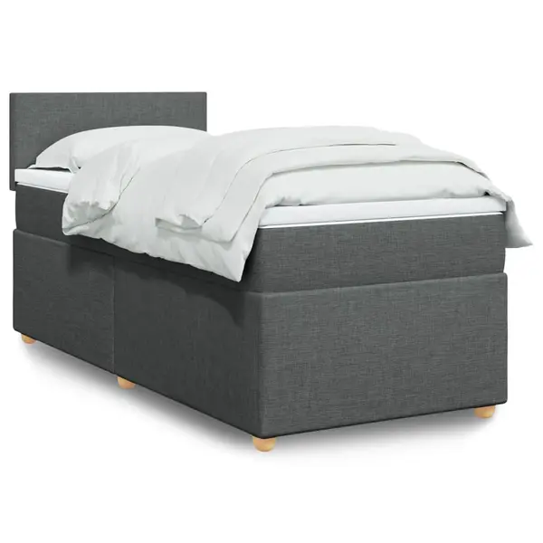 Gossi pat box spring cu saltea, gri inchis, 100x200 cm, textil