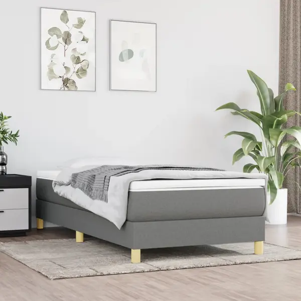 Gossi pat box spring cu saltea, gri inchis, 100x200 cm, textil