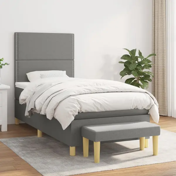 Gossi pat box spring cu saltea, gri inchis, 100x200 cm, textil
