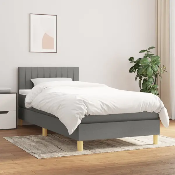 Gossi pat box spring cu saltea, gri inchis, 100x200 cm, textil