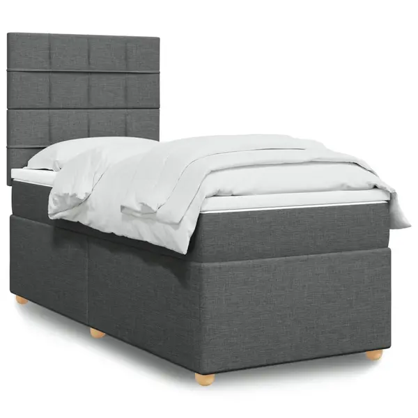 Gossi pat box spring cu saltea, gri inchis, 100x200 cm, textil