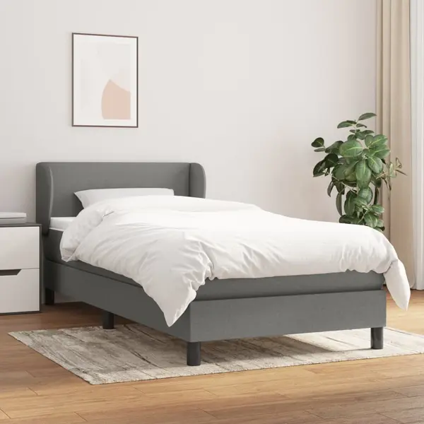 Gossi pat box spring cu saltea, gri inchis, 100x200 cm, textil