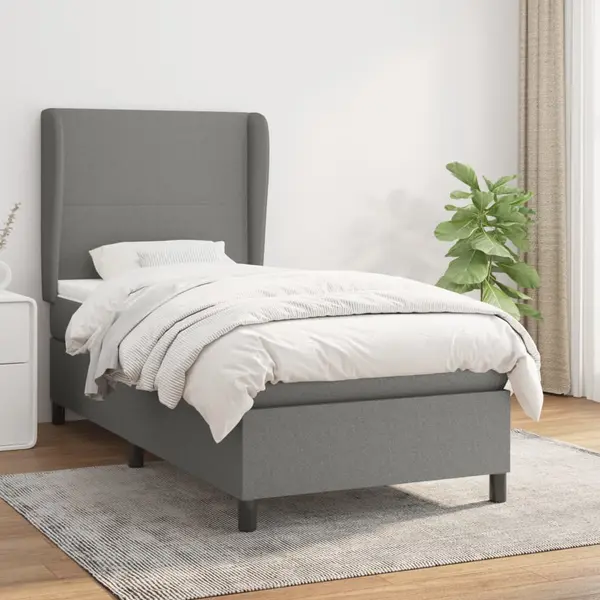 Gossi pat box spring cu saltea, gri inchis, 100x200 cm, textil