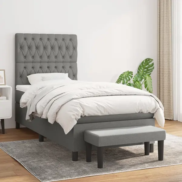 Gossi pat box spring cu saltea, gri inchis, 100x200 cm, textil