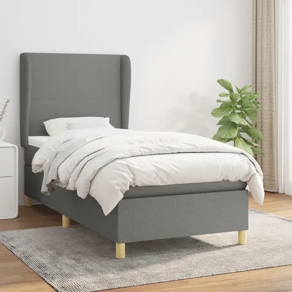 Gossi pat box spring cu saltea, gri inchis, 100x200 cm, textil