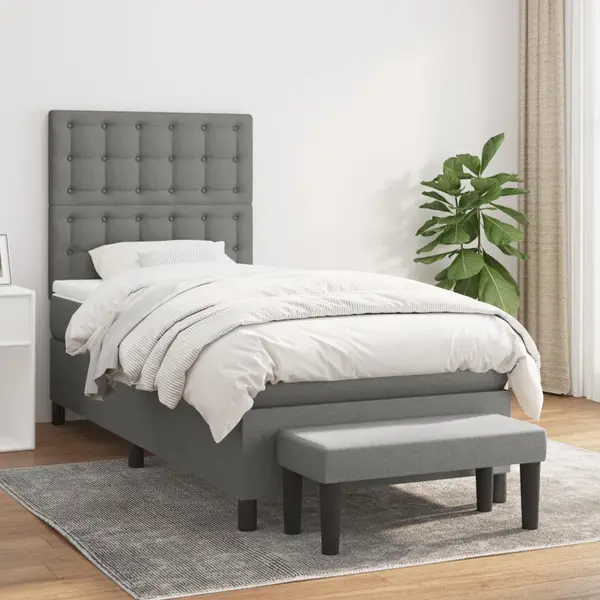 Gossi pat box spring cu saltea, gri inchis, 100x200 cm, textil