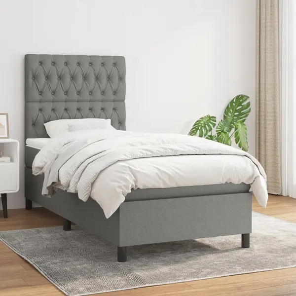 Gossi pat box spring cu saltea, gri inchis, 100x200 cm, textil