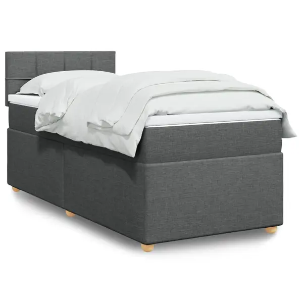 Gossi pat box spring cu saltea, gri inchis, 100x200 cm, textil