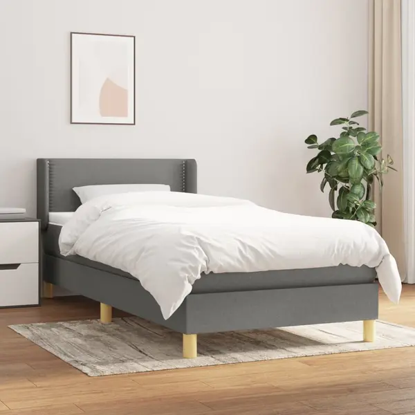 Gossi pat box spring cu saltea, gri inchis, 100x200 cm, textil