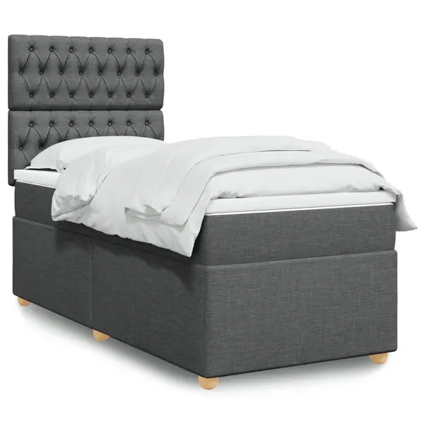 Gossi pat box spring cu saltea, gri inchis, 100x200 cm, textil
