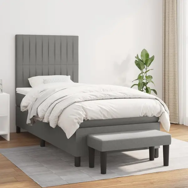 Gossi pat box spring cu saltea, gri inchis, 100x200 cm, textil