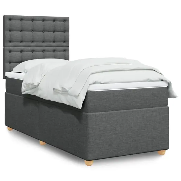 Gossi pat box spring cu saltea, gri inchis, 100x200 cm, textil