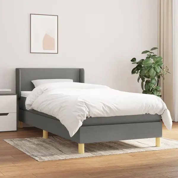 Gossi pat box spring cu saltea, gri inchis, 100x200 cm, textil