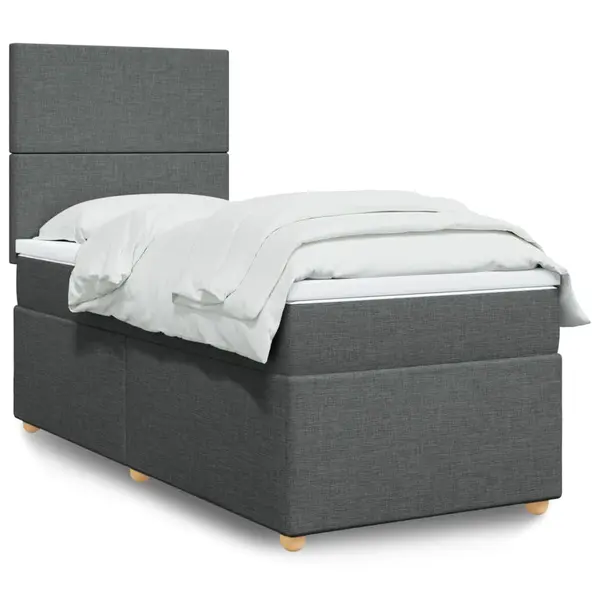 Gossi pat box spring cu saltea, gri inchis, 100x200 cm, textil