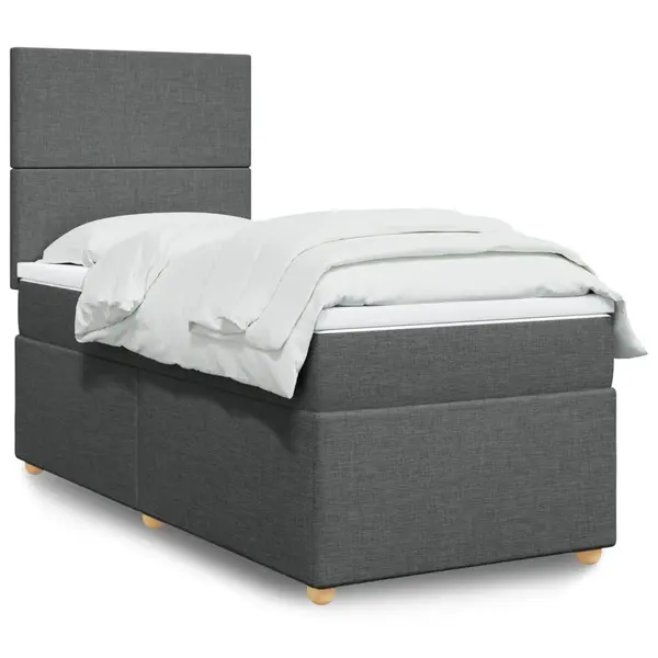 Gossi pat box spring cu saltea, gri inchis, 100x200 cm, textil