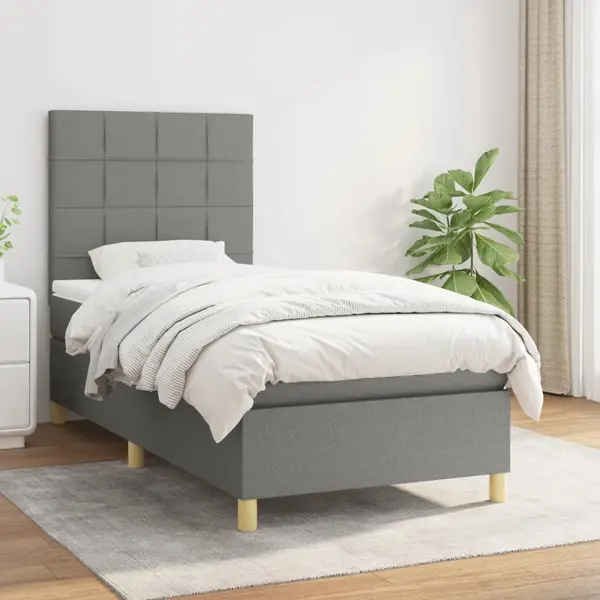 Gossi pat box spring cu saltea, gri inchis, 100x200 cm, textil