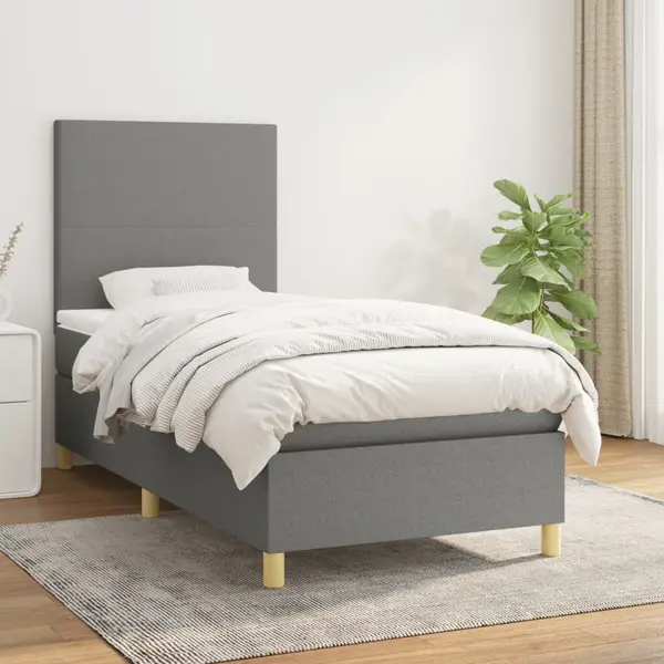 Gossi pat box spring cu saltea, gri inchis, 100x200 cm, textil