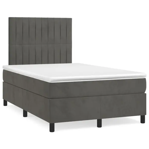 Gossi pat box spring cu saltea, gri inchis, 120x190 cm, catifea
