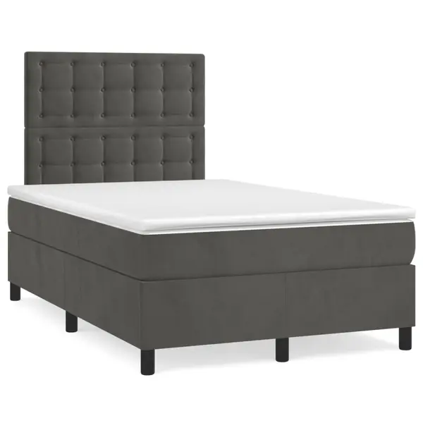 Gossi pat box spring cu saltea, gri inchis, 120x190 cm, catifea