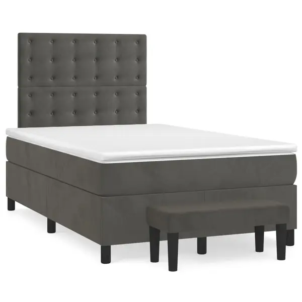 Gossi pat box spring cu saltea, gri inchis, 120x190 cm, catifea