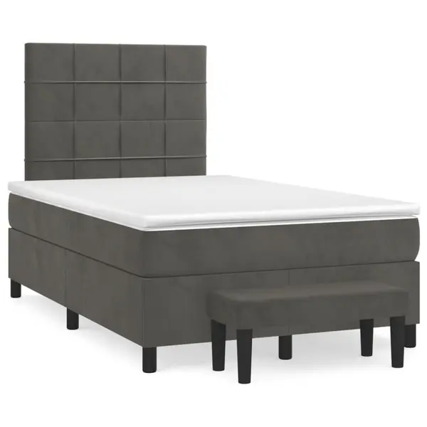 Gossi pat box spring cu saltea, gri inchis, 120x190 cm, catifea