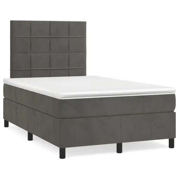 Gossi pat box spring cu saltea, gri inchis, 120x190 cm, catifea