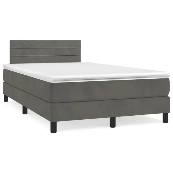 Gossi pat box spring cu saltea, gri inchis, 120x190 cm, catifea
