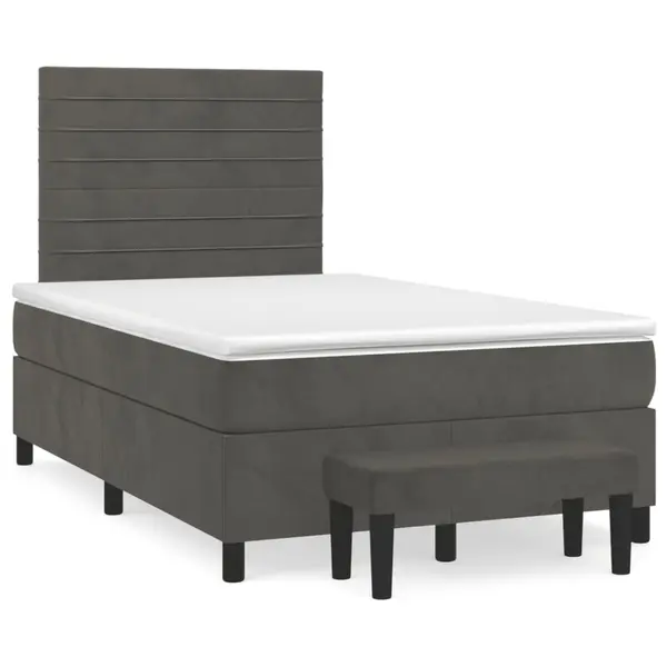 Gossi pat box spring cu saltea, gri inchis, 120x190 cm, catifea