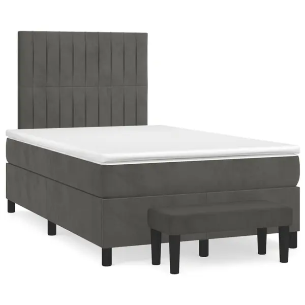 Gossi pat box spring cu saltea, gri inchis, 120x190 cm, catifea