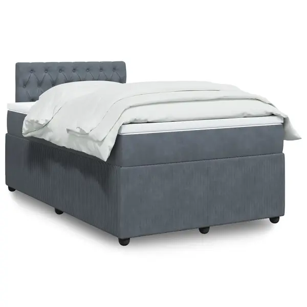Gossi pat box spring cu saltea, gri inchis, 120x190 cm, catifea