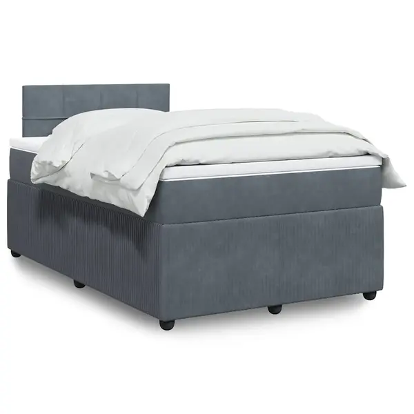 Gossi pat box spring cu saltea, gri inchis, 120x190 cm, catifea