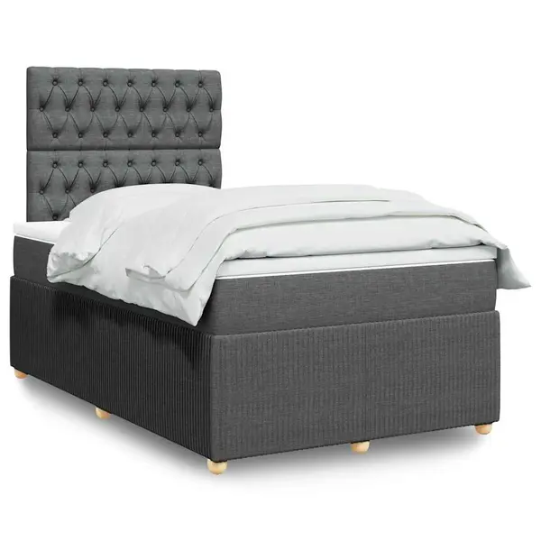 Gossi pat box spring cu saltea, gri inchis, 120x190 cm, textil