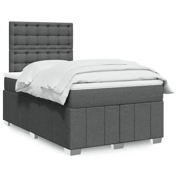 Gossi pat box spring cu saltea, gri inchis, 120x190 cm, textil