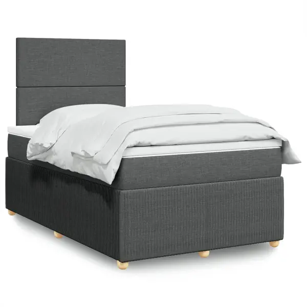 Gossi pat box spring cu saltea, gri inchis, 120x190 cm, textil
