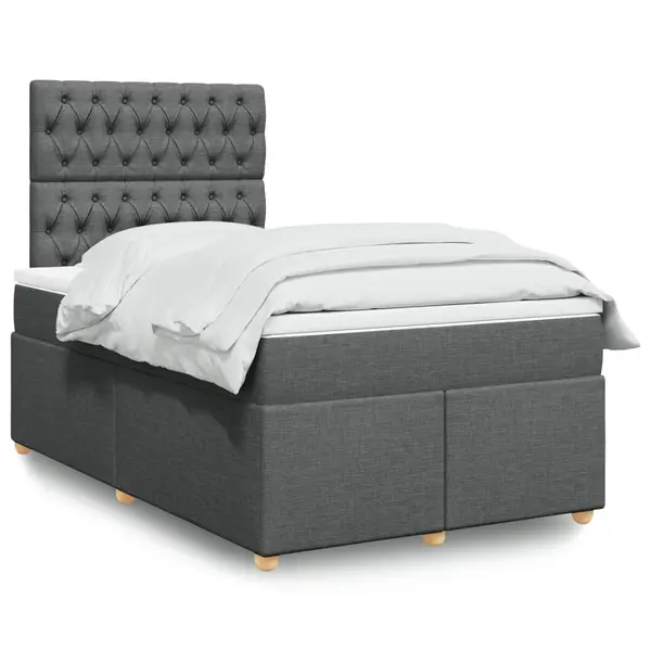 Gossi pat box spring cu saltea, gri inchis, 120x190 cm, textil