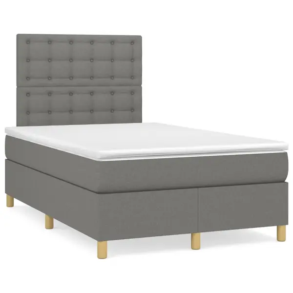 Gossi pat box spring cu saltea, gri inchis, 120x190 cm, textil