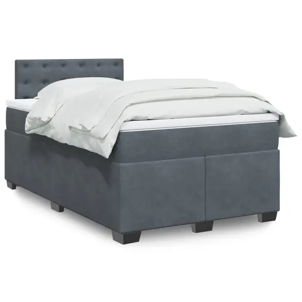 Gossi pat box spring cu saltea, gri inchis, 120x200 cm, catifea